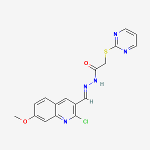 N'-[(E)-(2-chloro-7-methoxyquinolin-3-yl)methylidene]-2-(pyrimidin-2-ylsulfanyl)acetohydrazide