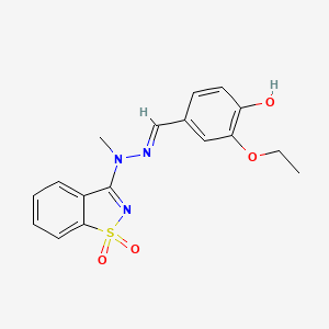 molecular formula C17H17N3O4S B11606603 4-{(E)-[2-(1,1-dioxido-1,2-benzothiazol-3-yl)-2-methylhydrazinylidene]methyl}-2-ethoxyphenol 