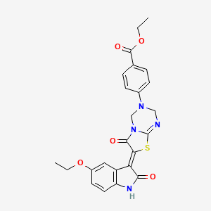 ethyl 4-[(7Z)-7-(5-ethoxy-2-oxo-1,2-dihydro-3H-indol-3-ylidene)-6-oxo-6,7-dihydro-2H-[1,3]thiazolo[3,2-a][1,3,5]triazin-3(4H)-yl]benzoate