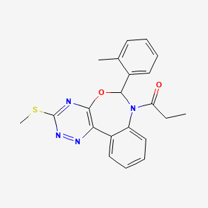 molecular formula C21H20N4O2S B11606719 1-[6-(2-methylphenyl)-3-(methylsulfanyl)[1,2,4]triazino[5,6-d][3,1]benzoxazepin-7(6H)-yl]propan-1-one 