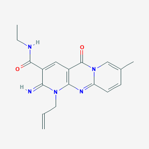 molecular formula C18H19N5O2 B11606769 N-ethyl-6-imino-13-methyl-2-oxo-7-(prop-2-en-1-yl)-1,7,9-triazatricyclo[8.4.0.0^{3,8}]tetradeca-3(8),4,9,11,13-pentaene-5-carboxamide 