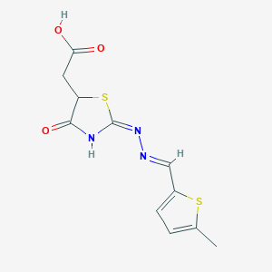 [(2E)-2-{(2E)-[(5-methylthiophen-2-yl)methylidene]hydrazinylidene}-4-oxo-1,3-thiazolidin-5-yl]acetic acid