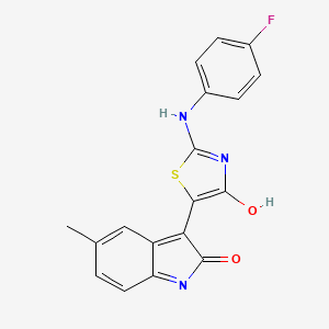 molecular formula C18H12FN3O2S B11606846 (3Z)-3-{(2Z)-2-[(4-fluorophenyl)imino]-4-oxo-1,3-thiazolidin-5-ylidene}-5-methyl-1,3-dihydro-2H-indol-2-one 