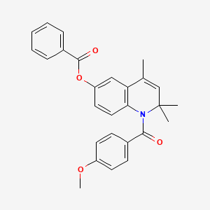 molecular formula C27H25NO4 B11606873 1-(4-Methoxybenzoyl)-2,2,4-trimethyl-1,2-dihydroquinolin-6-yl benzoate 