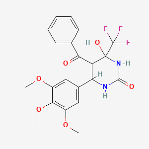 molecular formula C21H21F3N2O6 B11606945 5-Benzoyl-4-hydroxy-4-(trifluoromethyl)-6-(3,4,5-trimethoxyphenyl)-1,3-diazinan-2-one 