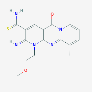 6-imino-7-(2-methoxyethyl)-11-methyl-2-oxo-1,7,9-triazatricyclo[8.4.0.03,8]tetradeca-3(8),4,9,11,13-pentaene-5-carbothioamide