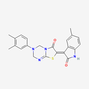 (7Z)-3-(3,4-dimethylphenyl)-7-(5-methyl-2-oxo-1,2-dihydro-3H-indol-3-ylidene)-3,4-dihydro-2H-[1,3]thiazolo[3,2-a][1,3,5]triazin-6(7H)-one