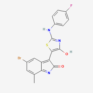 (3Z)-5-bromo-3-{(2Z)-2-[(4-fluorophenyl)imino]-4-oxo-1,3-thiazolidin-5-ylidene}-7-methyl-1,3-dihydro-2H-indol-2-one