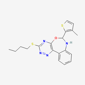 molecular formula C19H20N4OS2 B11607025 3-(Butylsulfanyl)-6-(3-methylthiophen-2-yl)-6,7-dihydro[1,2,4]triazino[5,6-d][3,1]benzoxazepine 