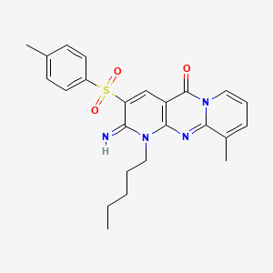 6-imino-11-methyl-5-(4-methylphenyl)sulfonyl-7-pentyl-1,7,9-triazatricyclo[8.4.0.03,8]tetradeca-3(8),4,9,11,13-pentaen-2-one