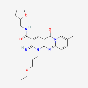 7-(3-ethoxypropyl)-6-imino-13-methyl-2-oxo-N-(oxolan-2-ylmethyl)-1,7,9-triazatricyclo[8.4.0.03,8]tetradeca-3(8),4,9,11,13-pentaene-5-carboxamide