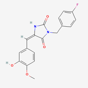 molecular formula C18H15FN2O4 B11607108 (5E)-3-(4-fluorobenzyl)-5-(3-hydroxy-4-methoxybenzylidene)imidazolidine-2,4-dione 