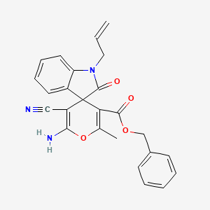 Benzyl 6'-amino-5'-cyano-2'-methyl-2-oxo-1-(prop-2-en-1-yl)-1,2-dihydrospiro[indole-3,4'-pyran]-3'-carboxylate