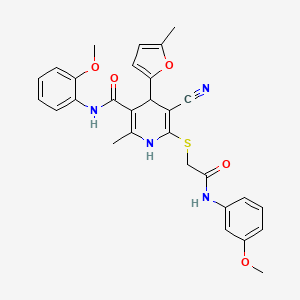 5-cyano-N-(2-methoxyphenyl)-6-({2-[(3-methoxyphenyl)amino]-2-oxoethyl}sulfanyl)-2-methyl-4-(5-methylfuran-2-yl)-1,4-dihydropyridine-3-carboxamide