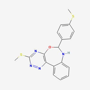 molecular formula C18H16N4OS2 B11607227 3-(Methylsulfanyl)-6-[4-(methylsulfanyl)phenyl]-6,7-dihydro[1,2,4]triazino[5,6-d][3,1]benzoxazepine 