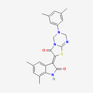 (7Z)-7-(5,7-dimethyl-2-oxo-1,2-dihydro-3H-indol-3-ylidene)-3-(3,5-dimethylphenyl)-3,4-dihydro-2H-[1,3]thiazolo[3,2-a][1,3,5]triazin-6(7H)-one