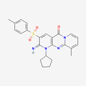 7-cyclopentyl-6-imino-11-methyl-5-(4-methylphenyl)sulfonyl-1,7,9-triazatricyclo[8.4.0.03,8]tetradeca-3(8),4,9,11,13-pentaen-2-one