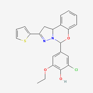 molecular formula C22H19ClN2O3S B11607328 2-Chloro-6-ethoxy-4-[2-(thiophen-2-yl)-1,10b-dihydropyrazolo[1,5-c][1,3]benzoxazin-5-yl]phenol 