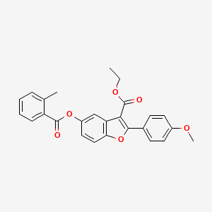 molecular formula C26H22O6 B11607355 Ethyl 2-(4-methoxyphenyl)-5-(2-methylbenzoyloxy)-1-benzofuran-3-carboxylate 