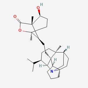 molecular formula C30H47NO3 B1160751 (1S,2S,5S,8R)-2-hydroxy-1,5-dimethyl-8-[2-[(1S,2R,3S,7R,10S,13S,14R)-1-methyl-14-propan-2-yl-12-azapentacyclo[8.6.0.02,13.03,7.07,12]hexadecan-2-yl]ethyl]-6-oxabicyclo[3.2.1]octan-7-one CAS No. 1042143-83-8