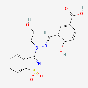 molecular formula C17H15N3O6S B11607551 3-{(E)-[2-(1,1-dioxido-1,2-benzothiazol-3-yl)-2-(2-hydroxyethyl)hydrazinylidene]methyl}-4-hydroxybenzoic acid 