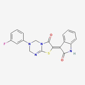 molecular formula C19H13FN4O2S B11607579 (7Z)-3-(3-fluorophenyl)-7-(2-oxo-1,2-dihydro-3H-indol-3-ylidene)-3,4-dihydro-2H-[1,3]thiazolo[3,2-a][1,3,5]triazin-6(7H)-one 