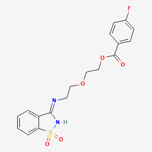 molecular formula C18H17FN2O5S B11607665 2-{2-[(1,1-Dioxido-1,2-benzothiazol-3-yl)amino]ethoxy}ethyl 4-fluorobenzoate 