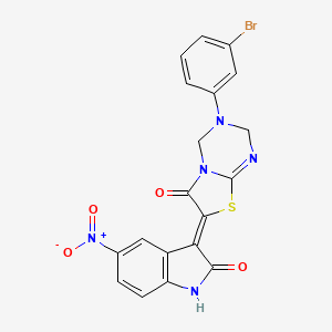 molecular formula C19H12BrN5O4S B11607670 (7Z)-3-(3-bromophenyl)-7-(5-nitro-2-oxo-1,2-dihydro-3H-indol-3-ylidene)-3,4-dihydro-2H-[1,3]thiazolo[3,2-a][1,3,5]triazin-6(7H)-one 