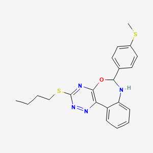 molecular formula C21H22N4OS2 B11607674 3-(Butylsulfanyl)-6-[4-(methylsulfanyl)phenyl]-6,7-dihydro[1,2,4]triazino[5,6-d][3,1]benzoxazepine 