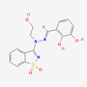 molecular formula C16H15N3O5S B11607698 3-{(E)-[2-(1,1-dioxido-1,2-benzothiazol-3-yl)-2-(2-hydroxyethyl)hydrazinylidene]methyl}benzene-1,2-diol 