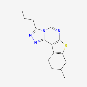 molecular formula C15H18N4S B11607738 9-Methyl-3-propyl-8,9,10,11-tetrahydro[1]benzothieno[3,2-e][1,2,4]triazolo[4,3-c]pyrimidine 