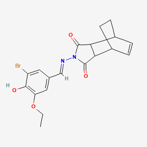 molecular formula C19H19BrN2O4 B11607741 2-{[(E)-(3-bromo-5-ethoxy-4-hydroxyphenyl)methylidene]amino}-3a,4,7,7a-tetrahydro-1H-4,7-ethanoisoindole-1,3(2H)-dione 