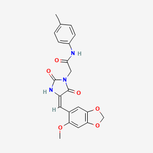 molecular formula C21H19N3O6 B11607747 2-{(4E)-4-[(6-methoxy-1,3-benzodioxol-5-yl)methylidene]-2,5-dioxoimidazolidin-1-yl}-N-(4-methylphenyl)acetamide 