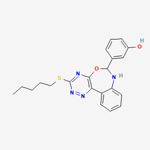 molecular formula C21H22N4O2S B11607784 3-[3-(Pentylsulfanyl)-6,7-dihydro[1,2,4]triazino[5,6-d][3,1]benzoxazepin-6-yl]phenol 