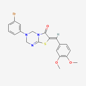 molecular formula C20H18BrN3O3S B11607786 (7Z)-3-(3-bromophenyl)-7-(3,4-dimethoxybenzylidene)-3,4-dihydro-2H-[1,3]thiazolo[3,2-a][1,3,5]triazin-6(7H)-one 