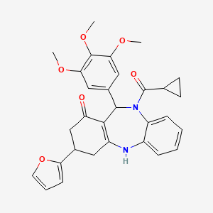 cyclopropyl[3-(furan-2-yl)-1-hydroxy-11-(3,4,5-trimethoxyphenyl)-2,3,4,11-tetrahydro-10H-dibenzo[b,e][1,4]diazepin-10-yl]methanone