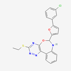 molecular formula C22H17ClN4O2S B11607887 6-[5-(3-Chlorophenyl)furan-2-yl]-3-(ethylsulfanyl)-6,7-dihydro[1,2,4]triazino[5,6-d][3,1]benzoxazepine 