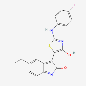 molecular formula C19H14FN3O2S B11607895 (3Z)-5-ethyl-3-{(2Z)-2-[(4-fluorophenyl)imino]-4-oxo-1,3-thiazolidin-5-ylidene}-1,3-dihydro-2H-indol-2-one 