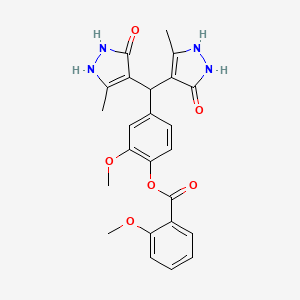 molecular formula C24H24N4O6 B11607906 4-[bis(5-hydroxy-3-methyl-1H-pyrazol-4-yl)methyl]-2-methoxyphenyl 2-methoxybenzoate 