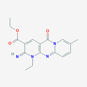 Ethyl 7-ethyl-6-imino-13-methyl-2-oxo-1,7,9-triazatricyclo[8.4.0.0^{3,8}]tetradeca-3(8),4,9,11,13-pentaene-5-carboxylate