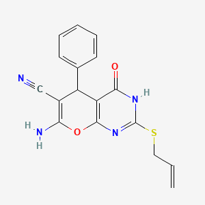 molecular formula C17H14N4O2S B11607964 2-(allylthio)-7-amino-4-oxo-5-phenyl-3,5-dihydro-4H-pyrano[2,3-d]pyrimidine-6-carbonitrile 