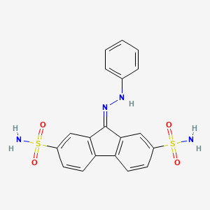 molecular formula C19H16N4O4S2 B11607971 9-(phenylhydrazono)-9H-fluorene-2,7-disulfonamide 