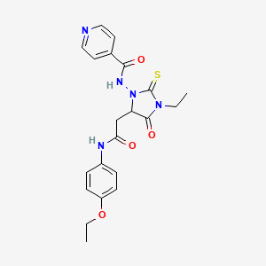 molecular formula C21H23N5O4S B11608050 N-(5-{2-[(4-ethoxyphenyl)amino]-2-oxoethyl}-3-ethyl-4-oxo-2-thioxoimidazolidin-1-yl)pyridine-4-carboxamide 