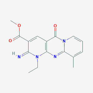 methyl 7-ethyl-6-imino-11-methyl-2-oxo-1,7,9-triazatricyclo[8.4.0.03,8]tetradeca-3(8),4,9,11,13-pentaene-5-carboxylate