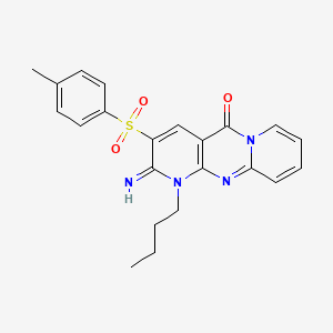 molecular formula C22H22N4O3S B11608122 7-butyl-6-imino-5-(4-methylphenyl)sulfonyl-1,7,9-triazatricyclo[8.4.0.03,8]tetradeca-3(8),4,9,11,13-pentaen-2-one 