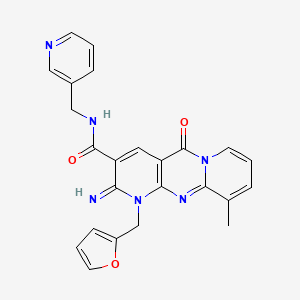 molecular formula C24H20N6O3 B11608145 7-(furan-2-ylmethyl)-6-imino-11-methyl-2-oxo-N-(pyridin-3-ylmethyl)-1,7,9-triazatricyclo[8.4.0.03,8]tetradeca-3(8),4,9,11,13-pentaene-5-carboxamide 