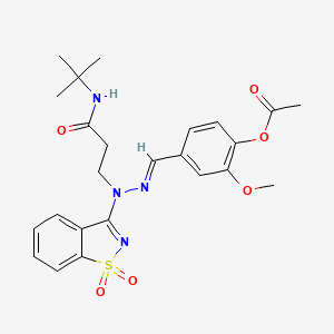 molecular formula C24H28N4O6S B11608170 4-[(E)-{2-[3-(tert-butylamino)-3-oxopropyl]-2-(1,1-dioxido-1,2-benzothiazol-3-yl)hydrazinylidene}methyl]-2-methoxyphenyl acetate 