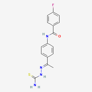 molecular formula C16H15FN4OS B11608193 N-{4-[(1E)-1-(2-carbamothioylhydrazinylidene)ethyl]phenyl}-4-fluorobenzamide 