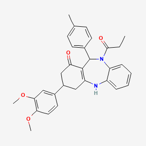 1-[3-(3,4-dimethoxyphenyl)-1-hydroxy-11-(4-methylphenyl)-2,3,4,11-tetrahydro-10H-dibenzo[b,e][1,4]diazepin-10-yl]propan-1-one