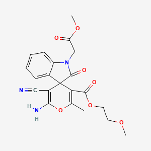 2-Methoxyethyl 6'-amino-5'-cyano-1-(2-methoxy-2-oxoethyl)-2'-methyl-2-oxo-1,2-dihydrospiro[indole-3,4'-pyran]-3'-carboxylate